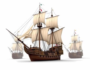 illustration of a medieval ship model isolated on a white background. Generate AI