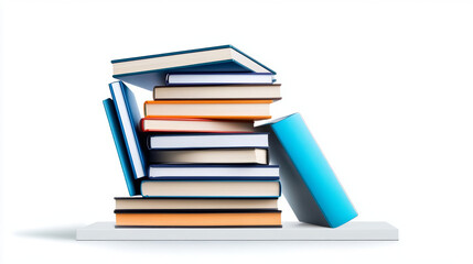 Digital Literacy Programs. stack of colorful ebooks arranged neatly on white shelf, showcasing various sizes and designs. This vibrant collection invites readers to explore new stories and knowledge