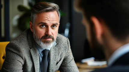 Emotional intelligence-based leadership portrayed by a manager actively listening to an employee in a calm and empathetic setting