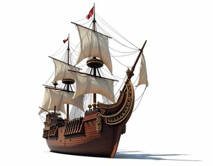 illustration of a medieval ship model isolated on a white background. Generate AI