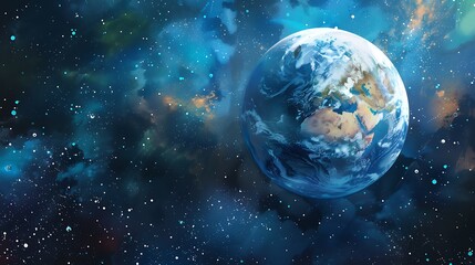 Fototapeta premium A vibrant depiction of Earth surrounded by a cosmic background, emphasizing the beauty of our planet in the universe.