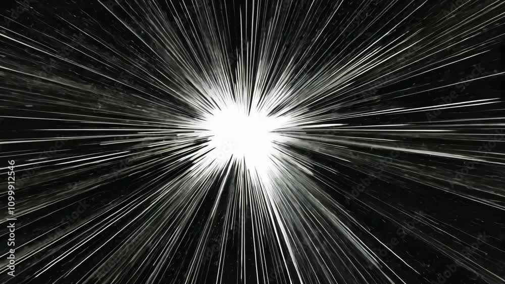 Sticker bright explosion of light with radiating lines creating a sense of motion and energy in a dark backg