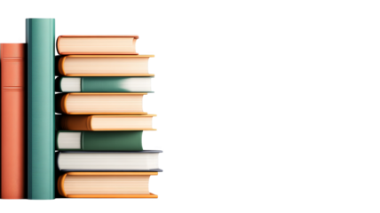 stack of colorful books and tall green book stand upright, symbolizing knowledge and learning. arrangement is neat and inviting, perfect for study or library setting