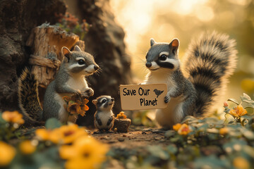 Squirrels Holding Save Our Planet Sign