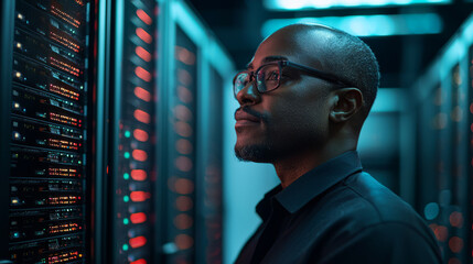 Portrait of a confident administrator in a modern data center