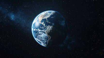 Fototapeta premium Moon's Role in Tides. A stunning view of Earth from space, showcasing its vibrant oceans and landmasses against a backdrop of stars.