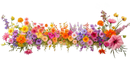 vibrant array of colorful flowers in full bloom, showcasing variety of shapes and sizes, creating lively and cheerful floral arrangement