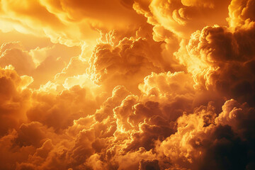 Sun reflection on the clouds in an early morning sunrise, the formation of the golden clouds in color causing a heaven effect 