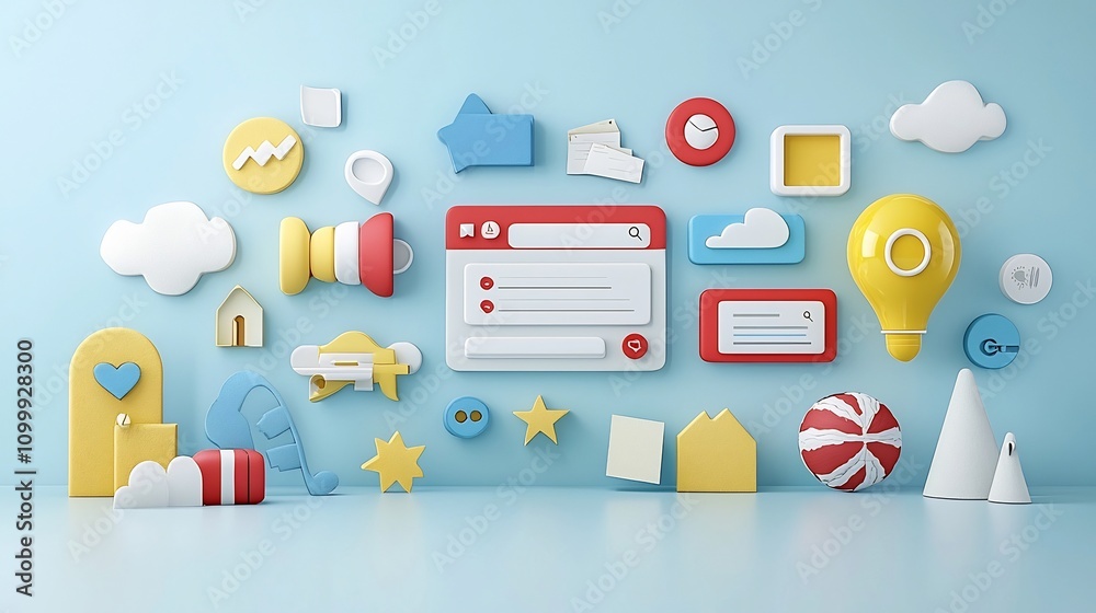 Poster Futuristic 3D search engine interface featuring customizable floating tabs and filters symbolizing user friendly search experience and data capabilities