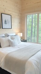 Fototapeta premium Modern minimalistic bedroom with a cozy white aesthetic inviting relaxation and comfort