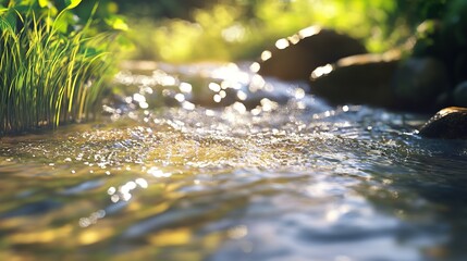 Fototapeta premium Detailed close-up of a stream with water flowing
