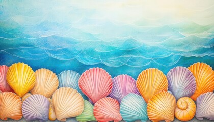 Shellfish variety drawn in chalk, arranged in a circle, celebratory seafood theme