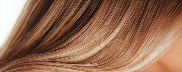 Fototapeta premium Hair health concept. Micro-detail of a single hair strand showing structural layers glowing with vitality, Hair wellness, scientific aesthetic