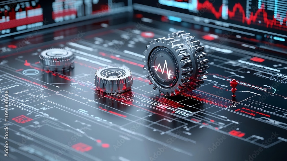 Fototapete conceptual depicting abstract gears and mechanisms representing economic policy instruments that inf