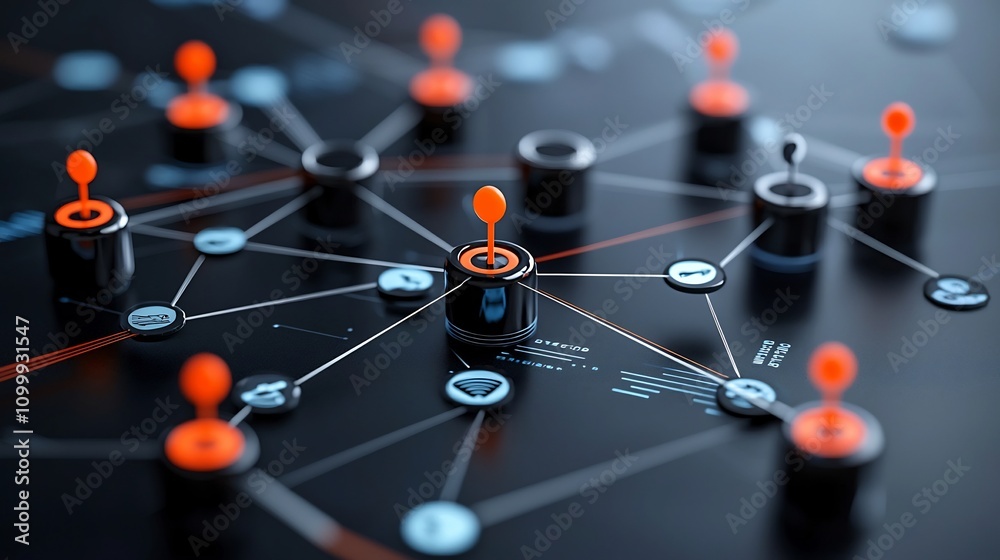Poster abstract data visualization of interconnected global supply chain networks influenced by economic po