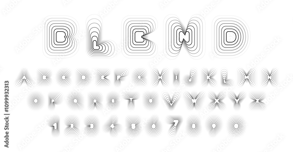 Wall mural creative outline font design featuring unique blended lines forming bold letters and numbers on whit
