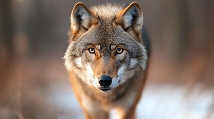 Fototapeta premium A wolf stalking silently through a snowy forest