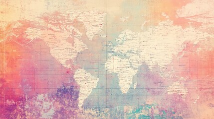 Fototapeta premium Abstract data overlay with soft neon hues over a delicate vintage map texture, creating a tech-inspired design