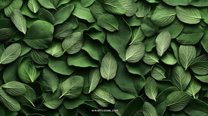 Fototapeta premium Close-up of a textured pattern made from overlapping green leaves, showcasing their detailed veins and varied shapes for a natural background concept.