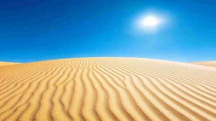 Naklejka premium Expansive Desert Dune with Captivating Rippling Sand Patterns under Clear Blue Sky