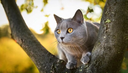gray cat on a tree