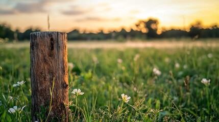 Fototapeta premium Soft Nature Open, Peaceful Countryside Meadow with Soft Misty Haze at Sunrise or Sunset