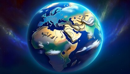 Fototapeta premium earth from space blue planet with white clouds and continents