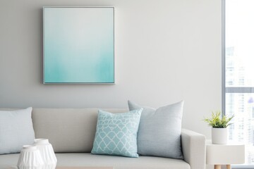 Fototapeta premium Soft tones in modern living room with light colors and decorative pillows