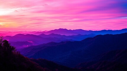 Fototapeta premium Soft Nature Open, Misty Mountain Ridges at Pastel Dawn in Serene Landscape
