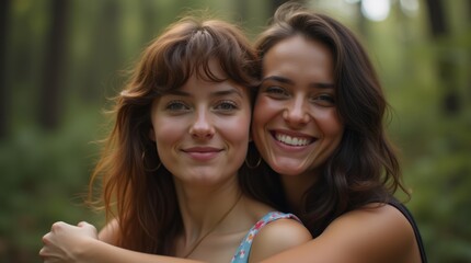 Fototapeta premium Women Share a Moment of Love and Intimacy in a Forest During LGBTQ Pride