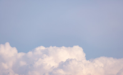 Surreal cloud podium on blue sky pink pastel clouds with empty space.Beauty cosmetic product placement pedestal present promotion minimal display,summer paradise dreamy concept.
