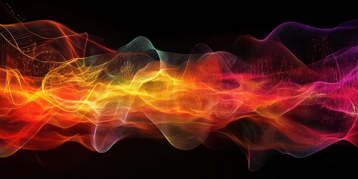 abstract wavy background with holographic data flow in iridescent spectral colors