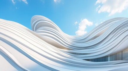 Obraz premium Curved White Architecture with Fluid Design Against a Blue Sky