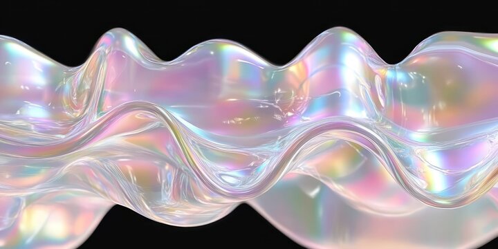 artistic representation of a long flowing sound wave, holographic shapes and curved planes
