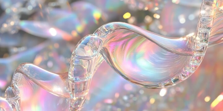 artistic representation of a long flowing sound wave, holographic shapes and curved planes