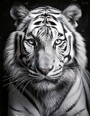 Obraz premium A captivating drawing of a majestic white tiger gazing directly at the camera