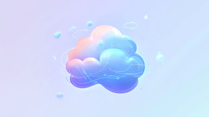 Playful whimsical cloud icon with blue network lines for ui or digital design. Ethereal. Illustration