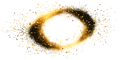 Gold sparkle ,splatter border,Gold Foil Frame Gold brush stroke on transparent background.Gold brush hand drawn circle. Design elements for banner, decorations , wedding.