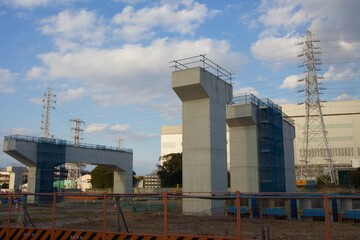 Obraz premium 横浜市栄区 田谷の景色 横浜湘南道路田谷線 高速道路工事 