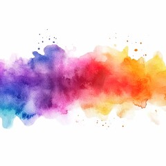 Rainbow watercolor banner background on white. Pure vibrant watercolor colors. Creative paint gradients, fluids, splashes, spray and stains