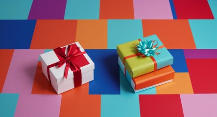 Large bold and colorful squares arranged in an ordered pattern giving a fun and modern look to birthday gifts or casual presents
