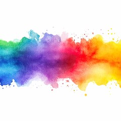 Rainbow watercolor banner background on white. Pure vibrant watercolor colors. Creative paint gradients, fluids, splashes, spray and stains