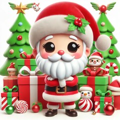 Collection of christmas illustration cute 3D character of funny Santas isolated on  white background
