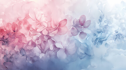 Fototapeta premium Abstract watercolor art with soft pastel colors and flowing shapes, featuring delicate floral accents and a misty, ethereal feel. Ethereal. Illustration