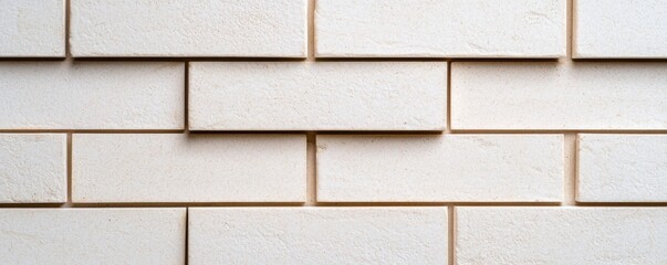 Obraz premium A close-up view of a white brick wall featuring a uniform pattern with a slight offset in the arrangement of the bricks.