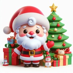 Fototapeta premium Collection of christmas illustration cute 3D character of funny Santas isolated on white background 