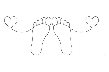 Foot sole continuous one line drawing of footprint isolated outline flat vector icon