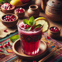 Pomegranate fresh juice glass and healthy soft drink