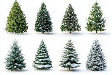 Fototapeta premium Collection of christmas Trees with Snow isolated on or white background