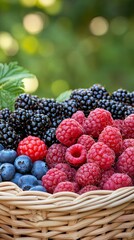 Fresh Raspberries, Blackberries, and Blueberries in a Basket